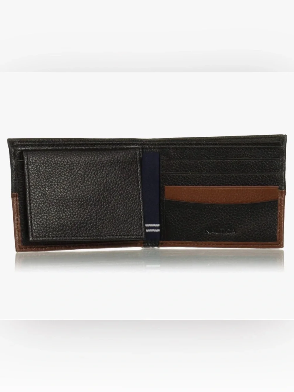 Nautica Black / Cognac Bifold Leather Wallet NEW
